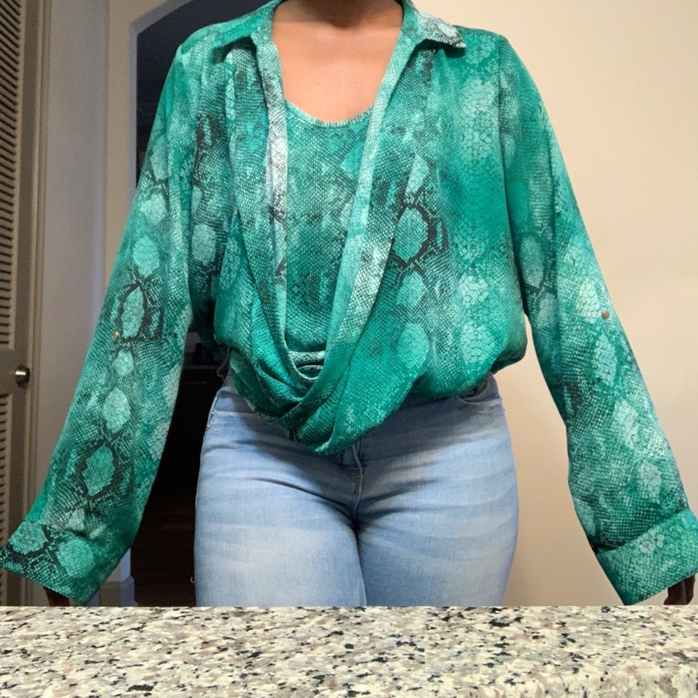 Green Snakeskin print blouse